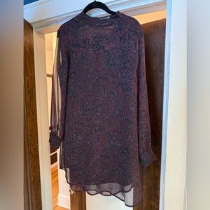 Astr Maroon and Black Long Sleeve Dress